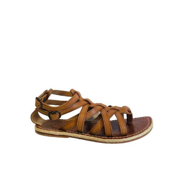 CHRISTIAN LOUBOUTIN Brown Nuria Leather Gladiator Sandals Espadrilles Flats 35 - Picture 2 of 6